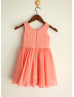 Coral Blue Ivory Chiffon Beach Wedding Flower Girl Dress